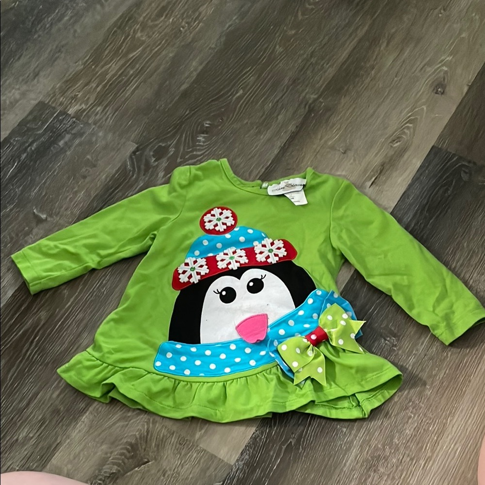 Green Penguin Long Sleeve Toddler Dress